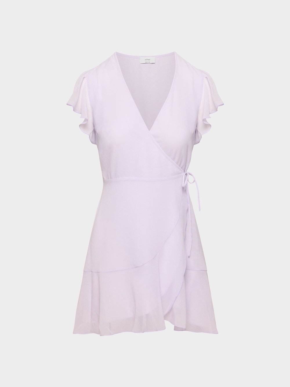 Aritzia Lilac Short Wrap Dress with Flutter Sleeves